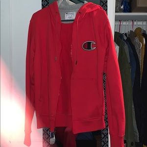 Red champion hoodie